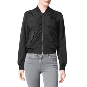 Vince black ruched bomber jacket pockets ribbed neck cuffs small